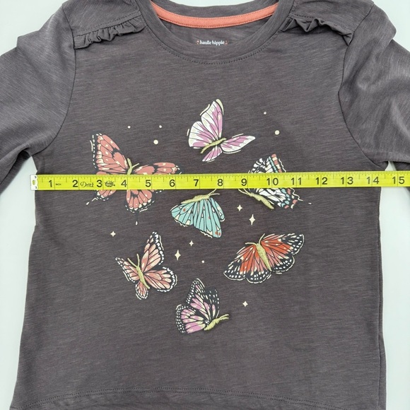 NWT Haute Hippie Girls Butterfly Shirt Ruffle Embroidered Gray Gold Large 10/12 - Picture 8 of 10